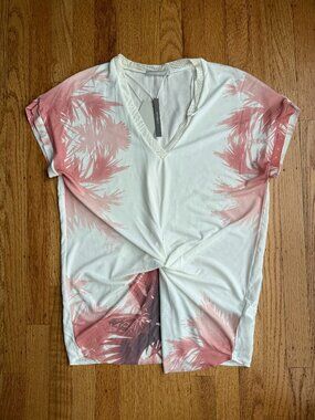 Zara Palm Tree Print Tie T-Shirt Small